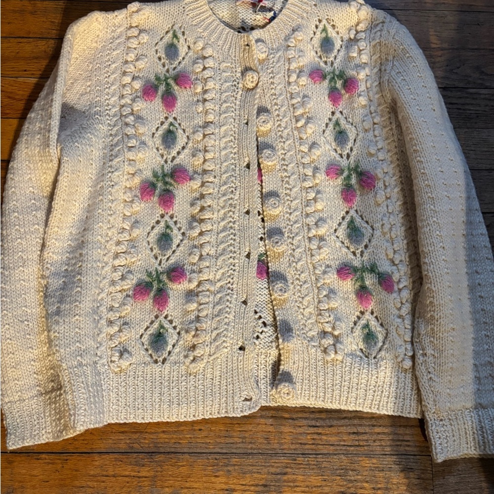 Vintage Knit Cardigan with Floral Design